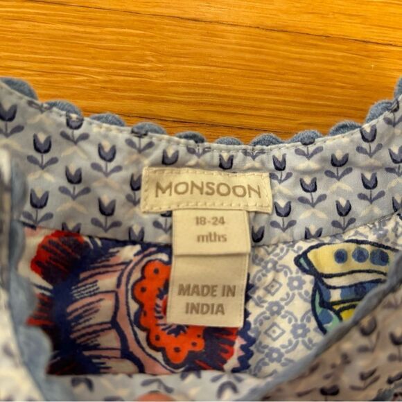 Monsoon blue/white patterned butterfly sleeveless dress - Picture 5 of 5